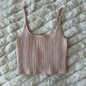 Cable Knit Pink Crop Tank Top
